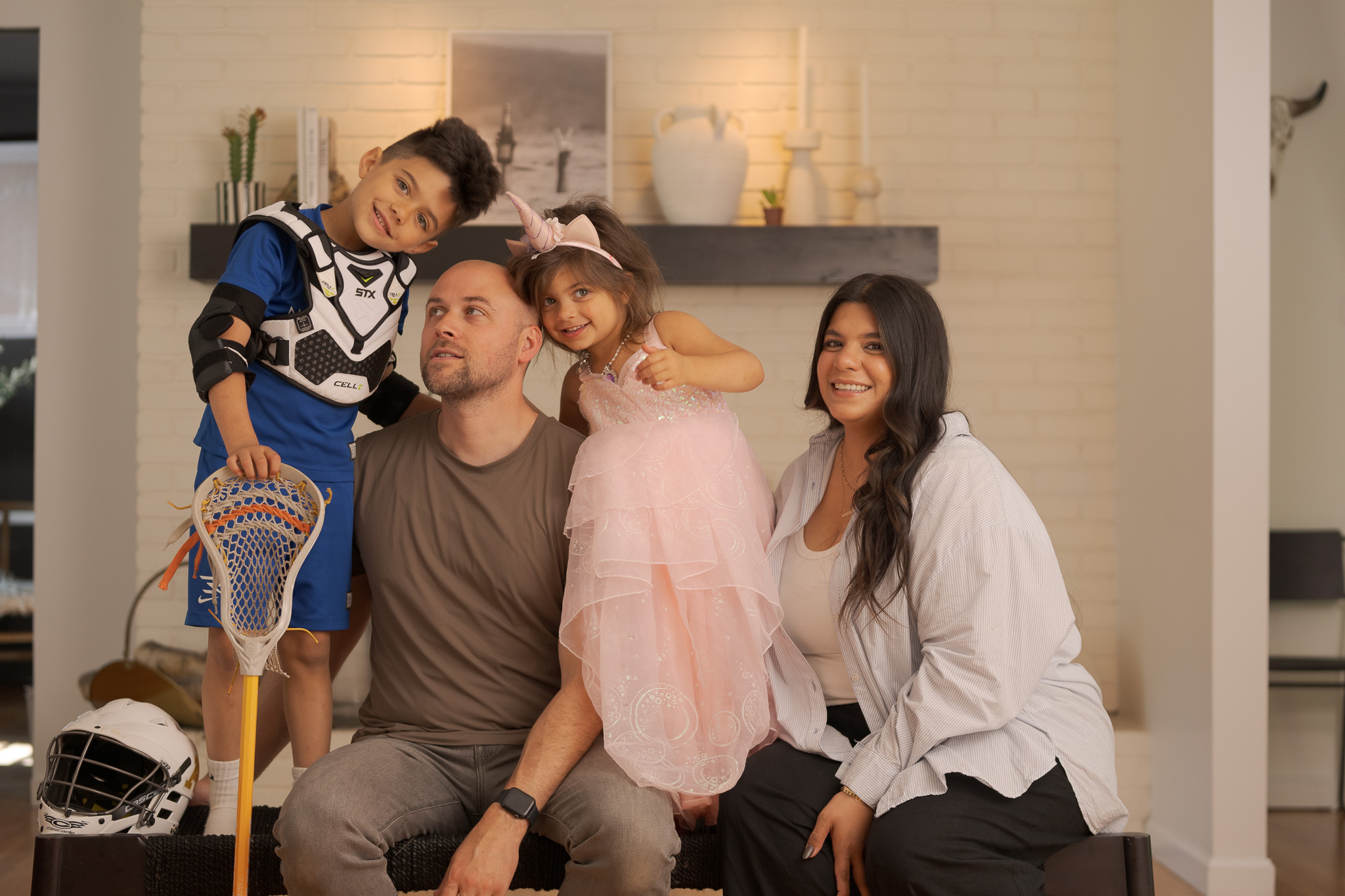 Becca with her family at home